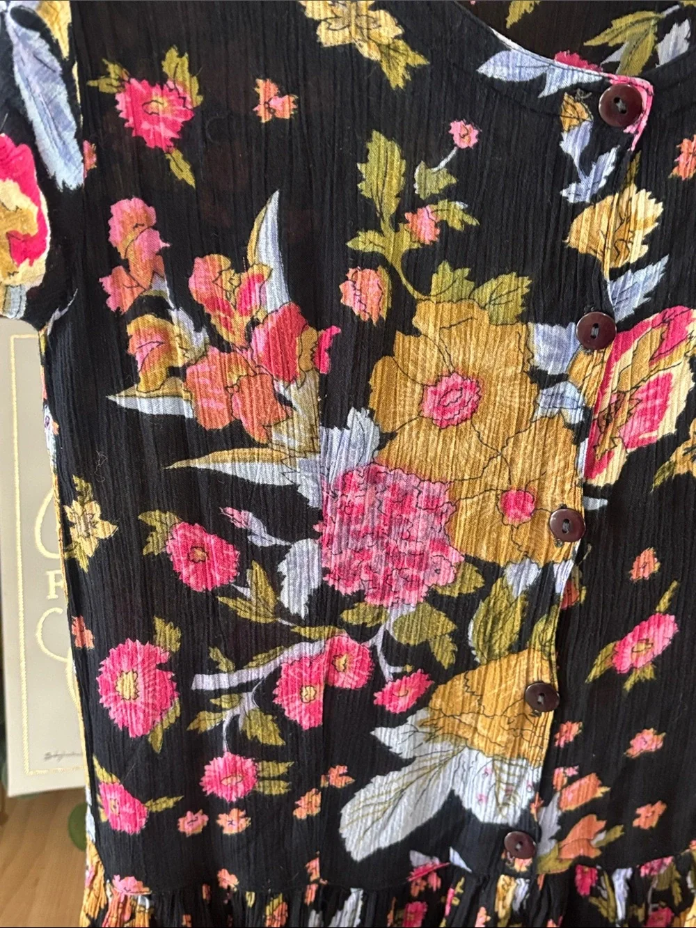 Vintage 90s Jasmine by KVM Black Floral Rayon Midi Dress Small